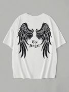 Baskılı Oversize Bisiklet Yaka T-shirt - Beyaz resmi